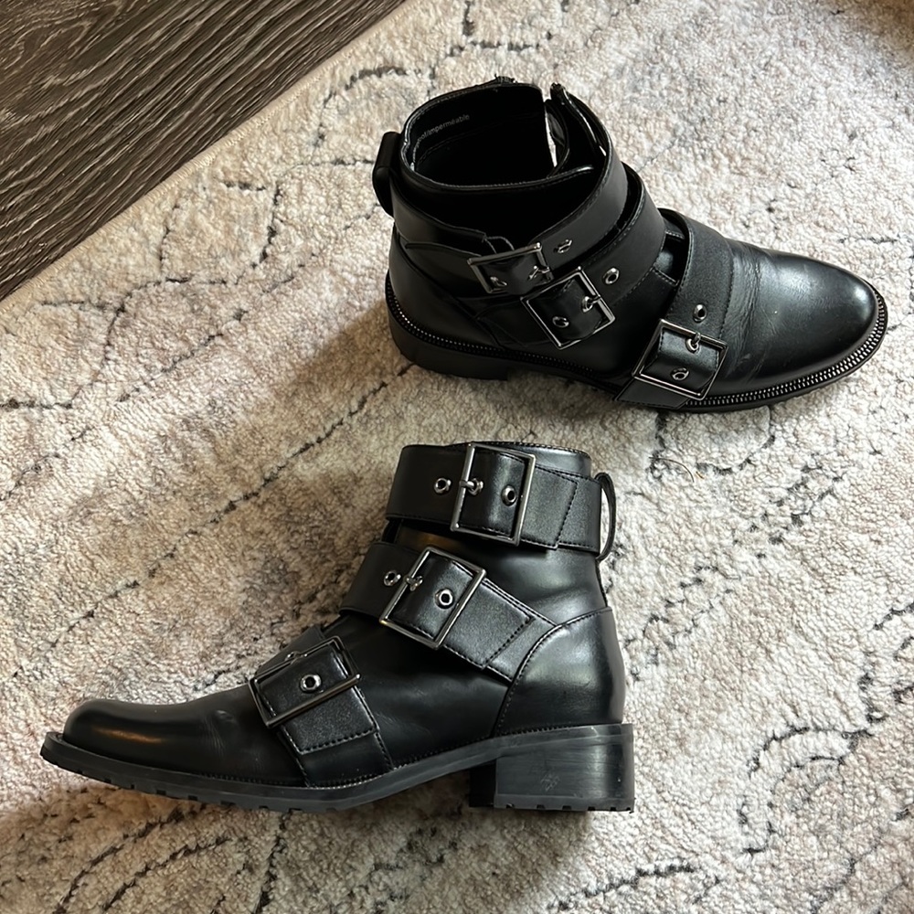 Black Blondo Leather Combat Moto Boots